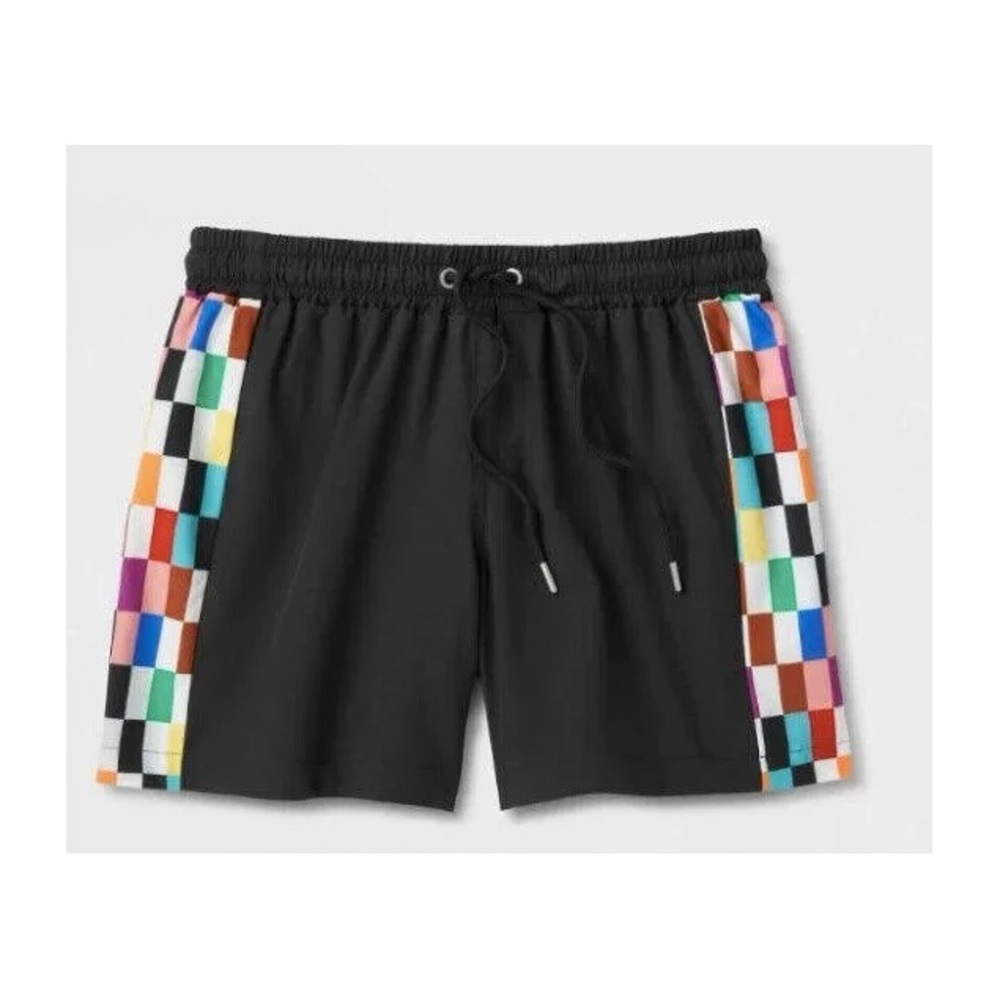 Unisex Adult Rainbow Check Swim Board Short Lined Large